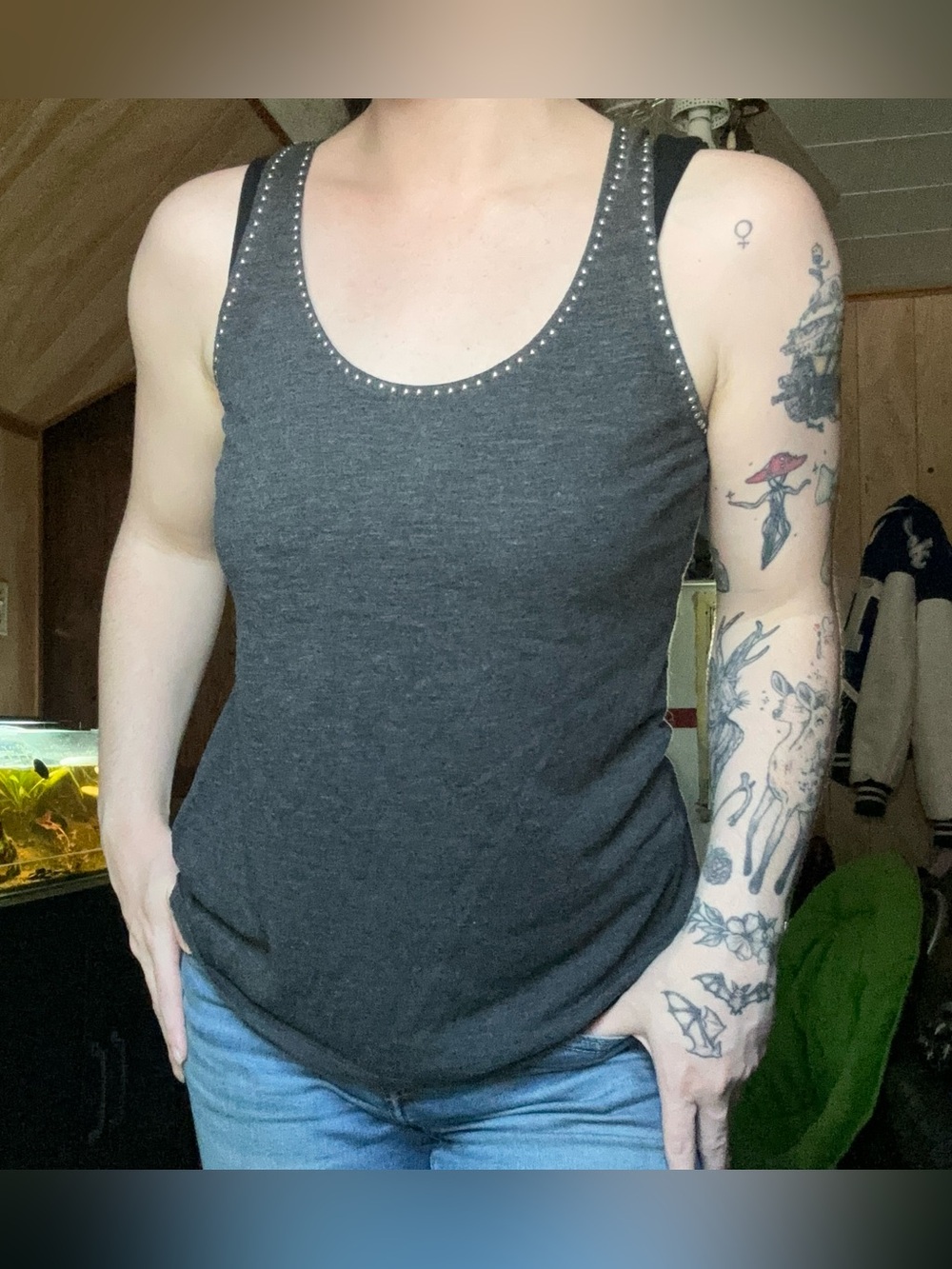 Mossimo Streetwear Grey Studded Neckline Tank Top women’s Medium